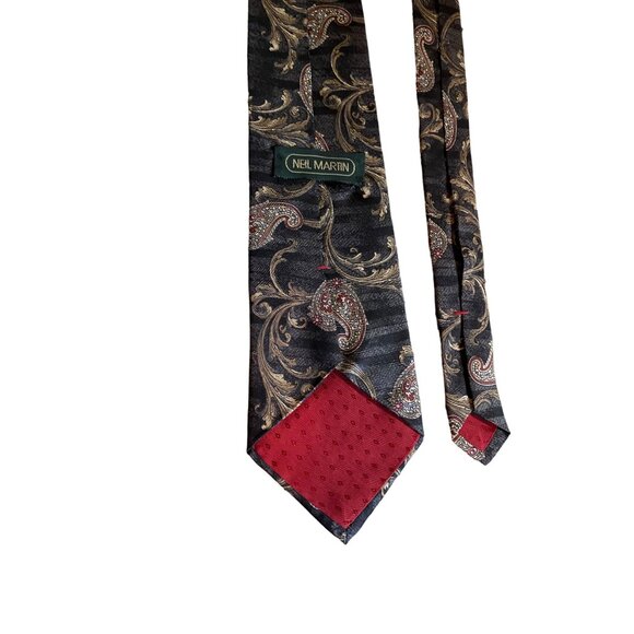Neil Martin Mens Necktie Italian Silk Paisley Red Gold Retro Dad Gift Corpcore - Picture 4 of 5